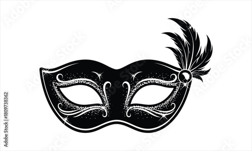 Party mask with glitter in silhouette isolated on white background vector illustration