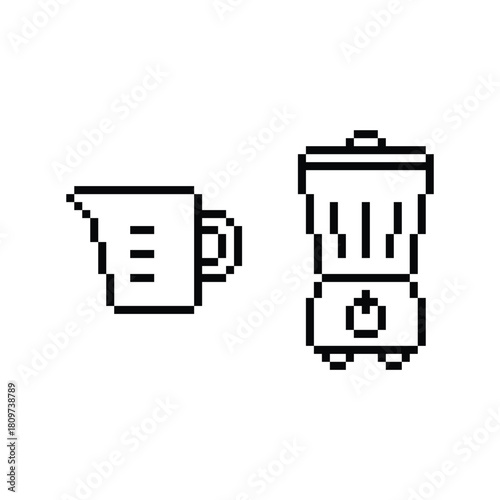 pixel 8 bit measure cup and blender   vector icon art kitchen appliance  for computer game