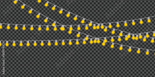 Bright yellow glowing string lights decorative garland element