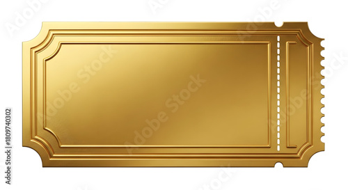 Ornate Golden Ticket with Perforated Edge and Decorative Border isolated on a transparent background