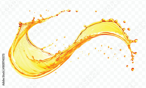 abstract fresh liquid honey or oil splash in mid air cut and curve style isolated on transparent background