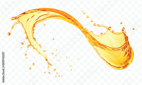 abstract fresh liquid honey or oil splash in mid air cut and curve style isolated on transparent background