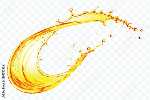 abstract fresh liquid honey or oil splash in mid air cut and curve style isolated on transparent background