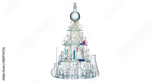 Creative Christmas Tree Made of Glass Chemistry Laboratory Equipment and Beakers with Lights