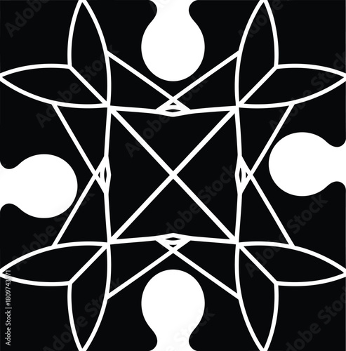 A black and puzzle piece with a geometric design, creating a visually intriguing and symmetrical pattern