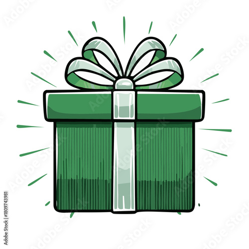 Green Gift Box with Ribbon and Celebration Sparkles