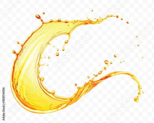 abstract fresh liquid honey or oil splash in mid air cut and curve style isolated on transparent background