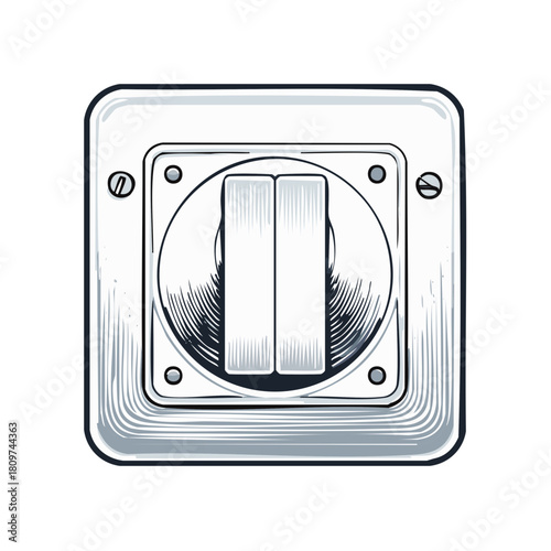 Vintage double light switch with textured detail and graphic line art style