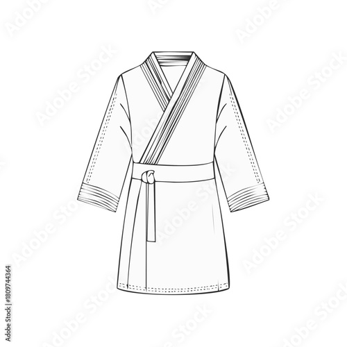 Fashion illustration of a traditional martial arts uniform with a sash