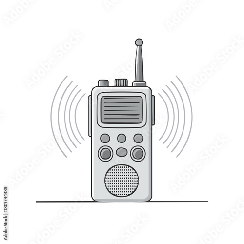 Gray walkie talkie transmitting radio waves vector illustration communication device
