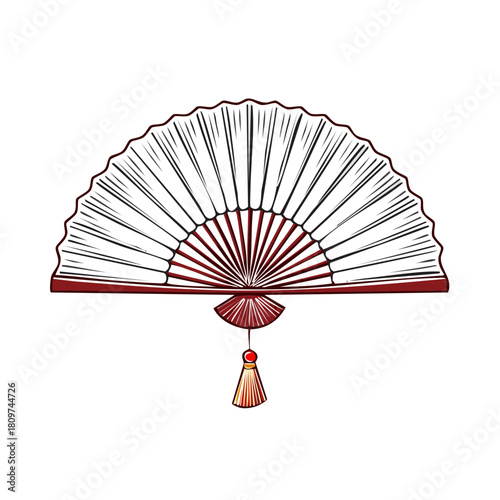 Elegant handheld fan with tassel for cooling and decoration with traditional Asian design