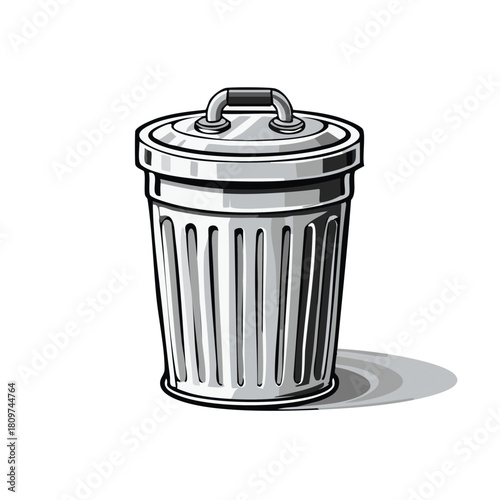 Stainless Steel Trash Can Container with Lid for Garbage Disposal on White