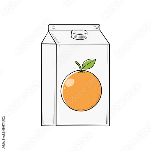 Sketch Style Carton of Orange Juice with Green Leaf for Refreshment and Healthy Living