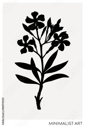 Oleander silhouette illustration. Minimalist art botanical poster template. Trinket design element. NOT AI generated