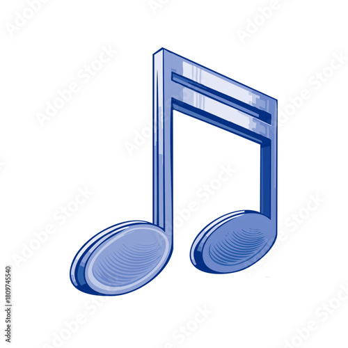 Blue music note symbol with artistic rendering and shadow effect