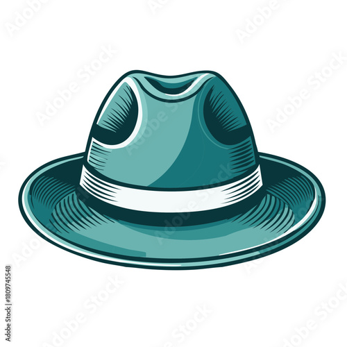 Stylish Aqua Fedora Hat Vector Illustration with White Ribbon Design