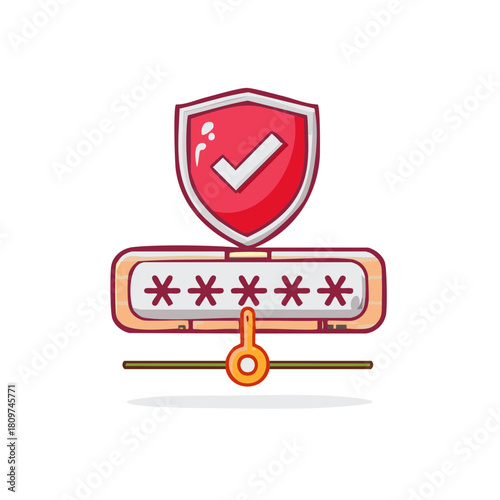 Secure password entry with shield and checkmark symbol and key lock icon