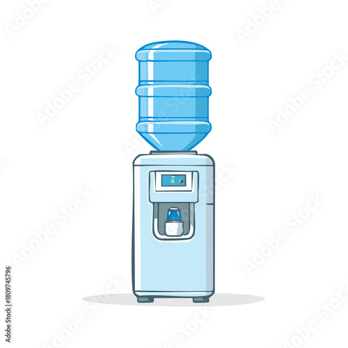 Cartoon style water cooler with water bottle vector illustration for office refreshment