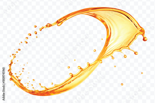 abstract fresh liquid honey or oil splash in mid air cut and curve style isolated on transparent background