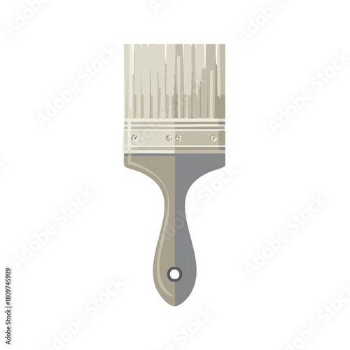 Flat Paint Brush with Gray Handle and Faded Bristles for Painting and Wall Color