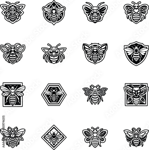 Collection of Glyph Style Bee Logos 

