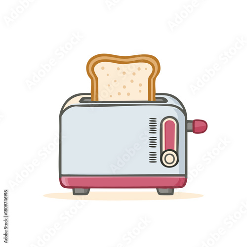 Whimsical Grey and Pink Toaster Popping Up a Fresh Slice of Bread for Breakfast