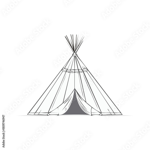 Teepee illustration in sketch style. Native American symbol for outdoors.