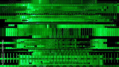 Abstract technology dark green background with random glitch effect, distortion texture for design concepts, wallpapers, presentations, posters, covers, prints and web. Vector illustration.