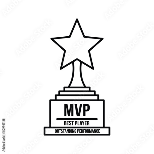 A black and white line art icon of an mvp star trophy, representing best player and outstanding skill