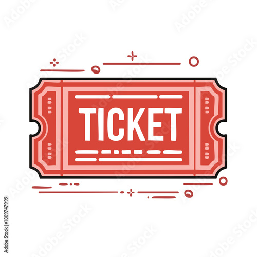 Retro vector illustration of a ticket in red and white colors