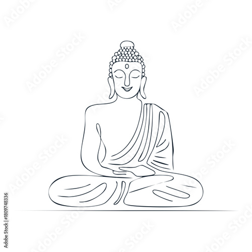 Minimalist outline illustration of a serene Buddha meditating in the traditional lotus pose