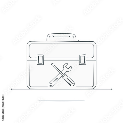 Toolbox Illustration with Wrench and Screwdriver in Modern Minimalist Design