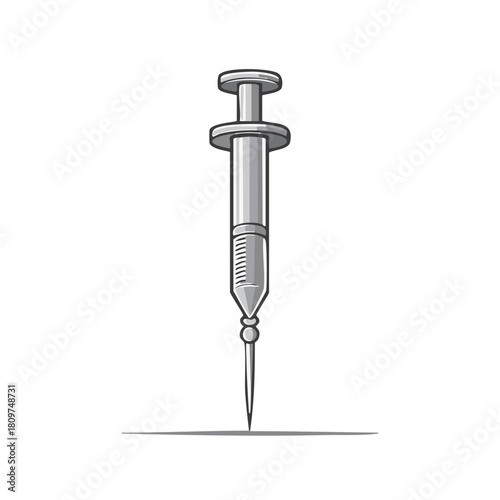 Medical syringe illustration, cartoon style, injection, vaccination, medicine concept