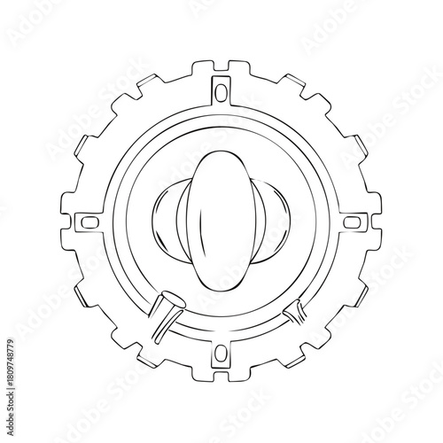 Mechanical Gear Cogwheel with Internal Mechanism and Outer Teeth Simple Outline Drawing