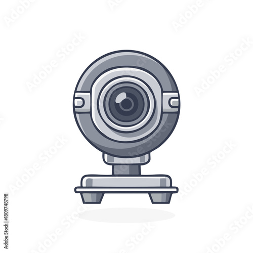 Simple grey webcam illustration for video conferencing and online communication technology