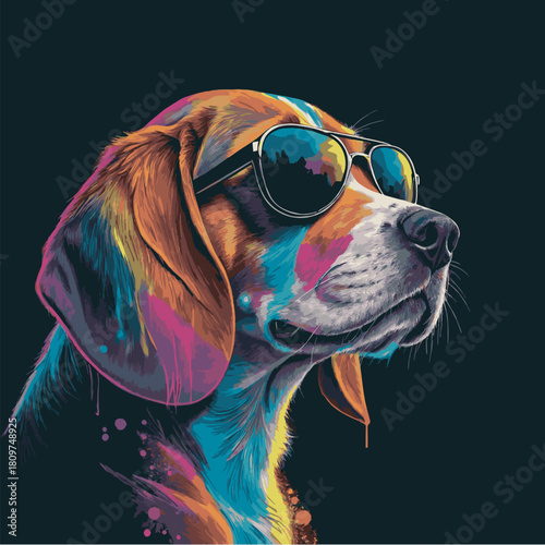 Cute cartoon dog portrait with glasses isolated on white background