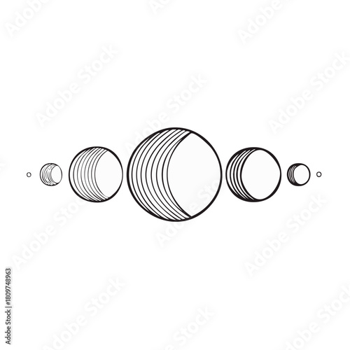 Phases of the Moon Lunar Cycle Black and White Line Art Mystical Celestial Bodies Astrology
