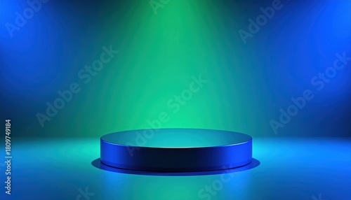 Futuristic Pedestal Stage with Blue Green Gradient Lighting