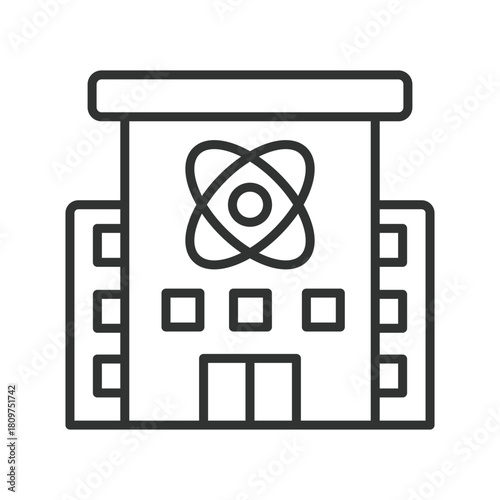 Research center icon in line design. research center, laboratory building, science facility, clinical institute, medical lab on white background vector. Research center editable stroke icon
