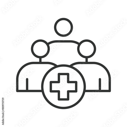 Medical team icon in line design. medical team, clinical staff, research group, study participants, healthcare workers on white background vector. Medical team editable stroke icon