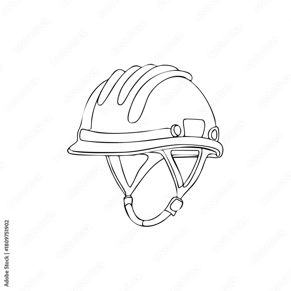 Naklejka premium Contour illustration of construction safety helmet, personal protective equipment for builder or worker