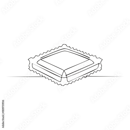 Minimalist line art drawing of a simple square sandwich with a wavy crust