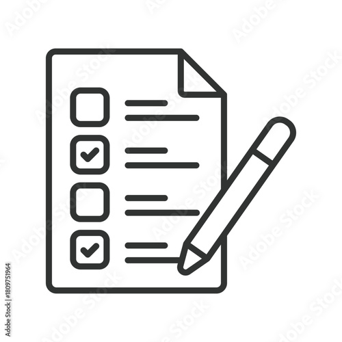 Checklist icon in line design. checklist, study checklist, trial form, task list, research marks on white background vector. Checklist editable stroke icon