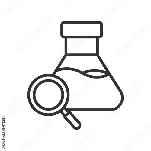 Research analysis icon in line design. research analysis, study inspection, clinical observation, trial review on white background vector. Research analysis editable stroke icon