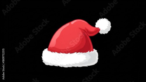 A classic red and white Santa hat illustration with a fluffy pom-pom, isolated on a transparent background for easy video integration