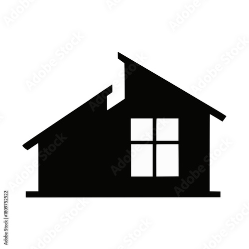 Stylized silhouette of a contemporary residence with staggered roof heights and clean edges, white background