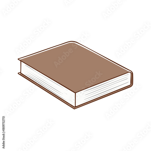 Simple illustration of a closed brown book with white pages shown on its side
