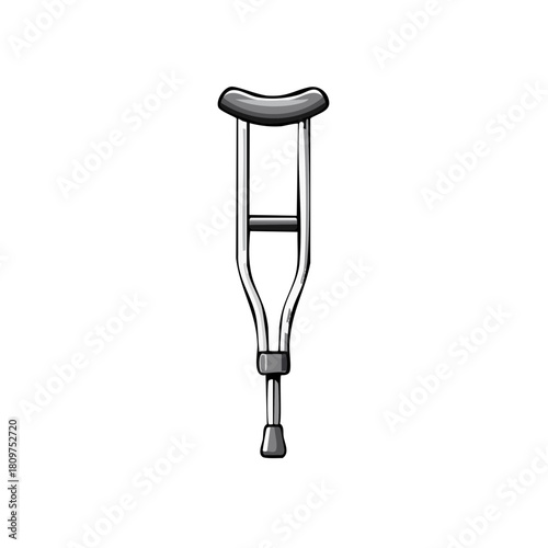Silver crutch for walking assistance vector illustration on white background