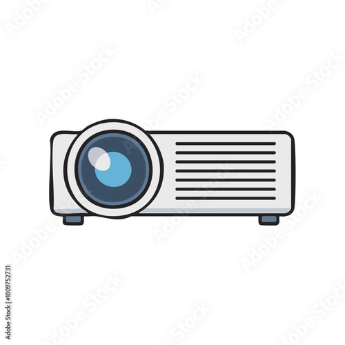 White cartoon style video projector vector icon for business meetings education and home cinema entertainment