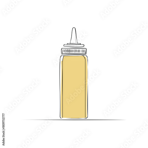 Illustration of Mustard Bottle with Line Art Contour